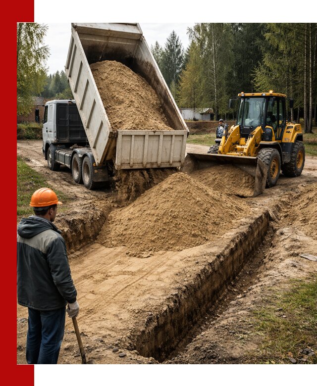 Доставка песчаного грунта в Кингисеппе для строительных работ