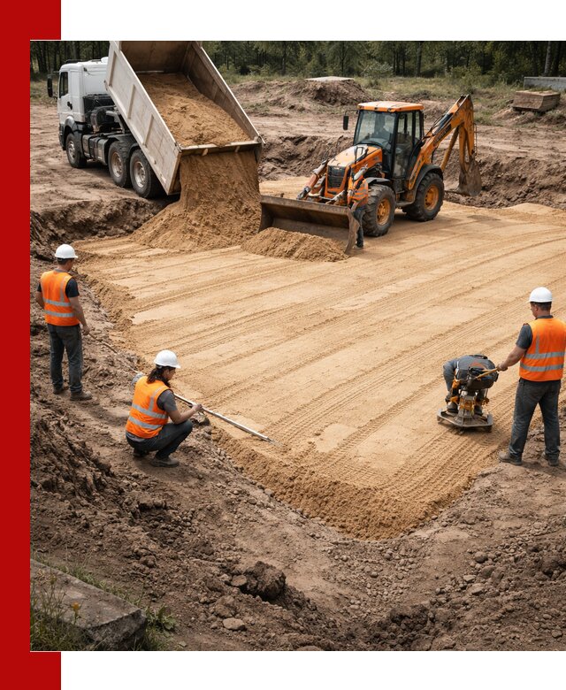 Устройство песчаной подушки для фундаментов и дорог в Кингисеппе